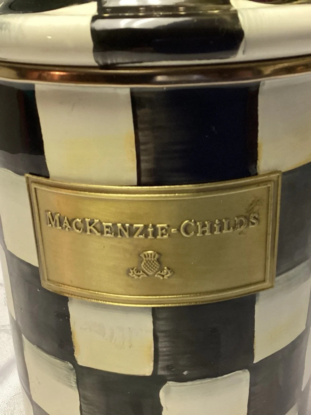 Mackenzie Child COURTLEY check cannister. New